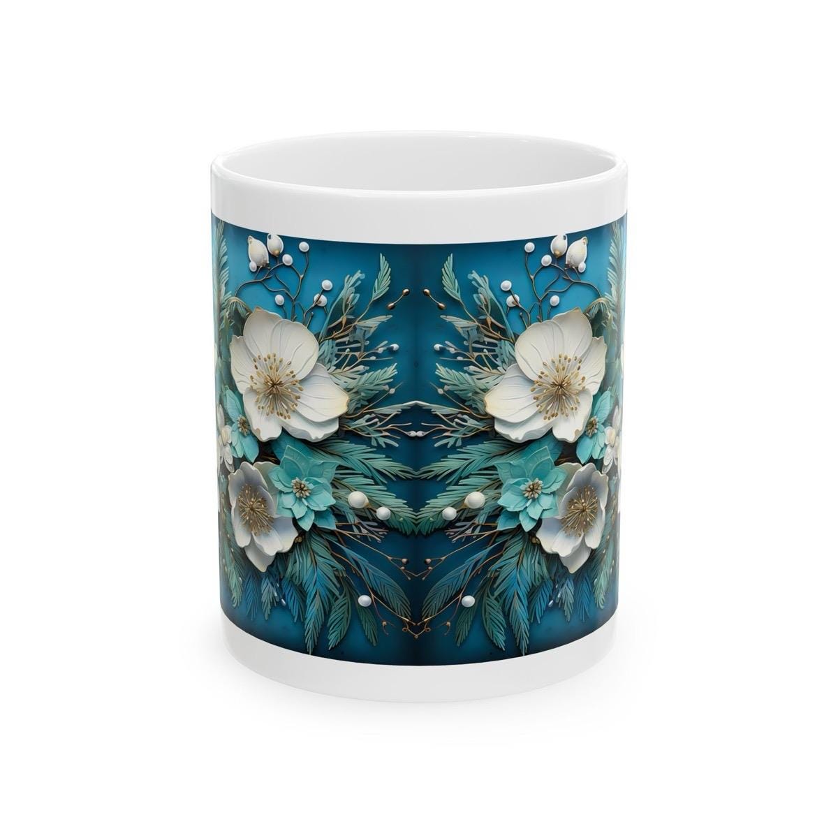 Winter christmas flowers 3d mug - secret santa - stocking filler - perfect gift - gifts drinkware tumbler washable reusable reuse ceramic cu