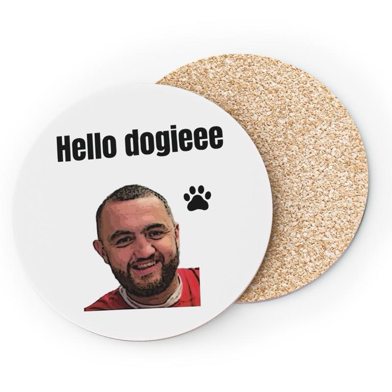 Mashtag brady mug coaster 'hello dogieee' - heat resistant tableware for dog lovers - durable & easy to clean - perfect gift for friends gif