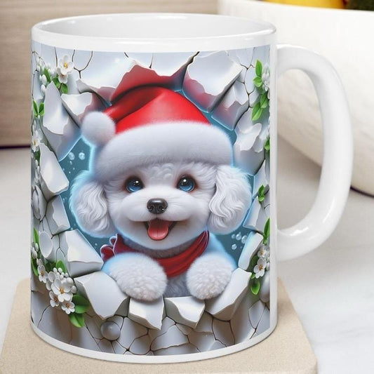 Cute white dog xmas mug - perfect for hot drinks - cup, drinkware tumblers bottles washable reusable coffee reuse ceramic mugs coffe
