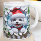 Cute white dog xmas mug - perfect for hot drinks - cup, drinkware tumblers bottles washable reusable coffee reuse ceramic mugs coffe