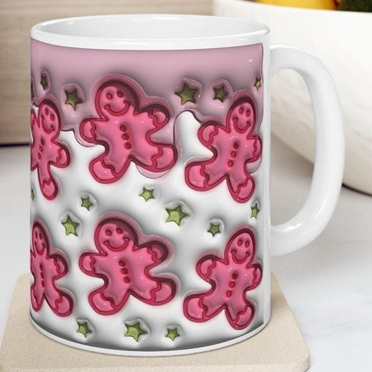 Pink gingerbread 3d mug - perfect for your morning drinks - tumblers, drinkware reusable washable cup ceramic reuse coffee obsession xmas mu