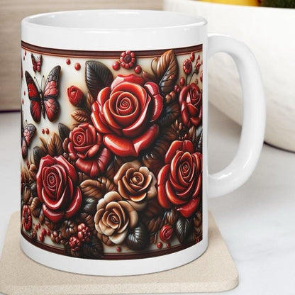 3d roses mug - perfect for your morning drinks - tumblers, drinkware cup bottles ceramic reusable washable reuse coffee xmas mugs tea