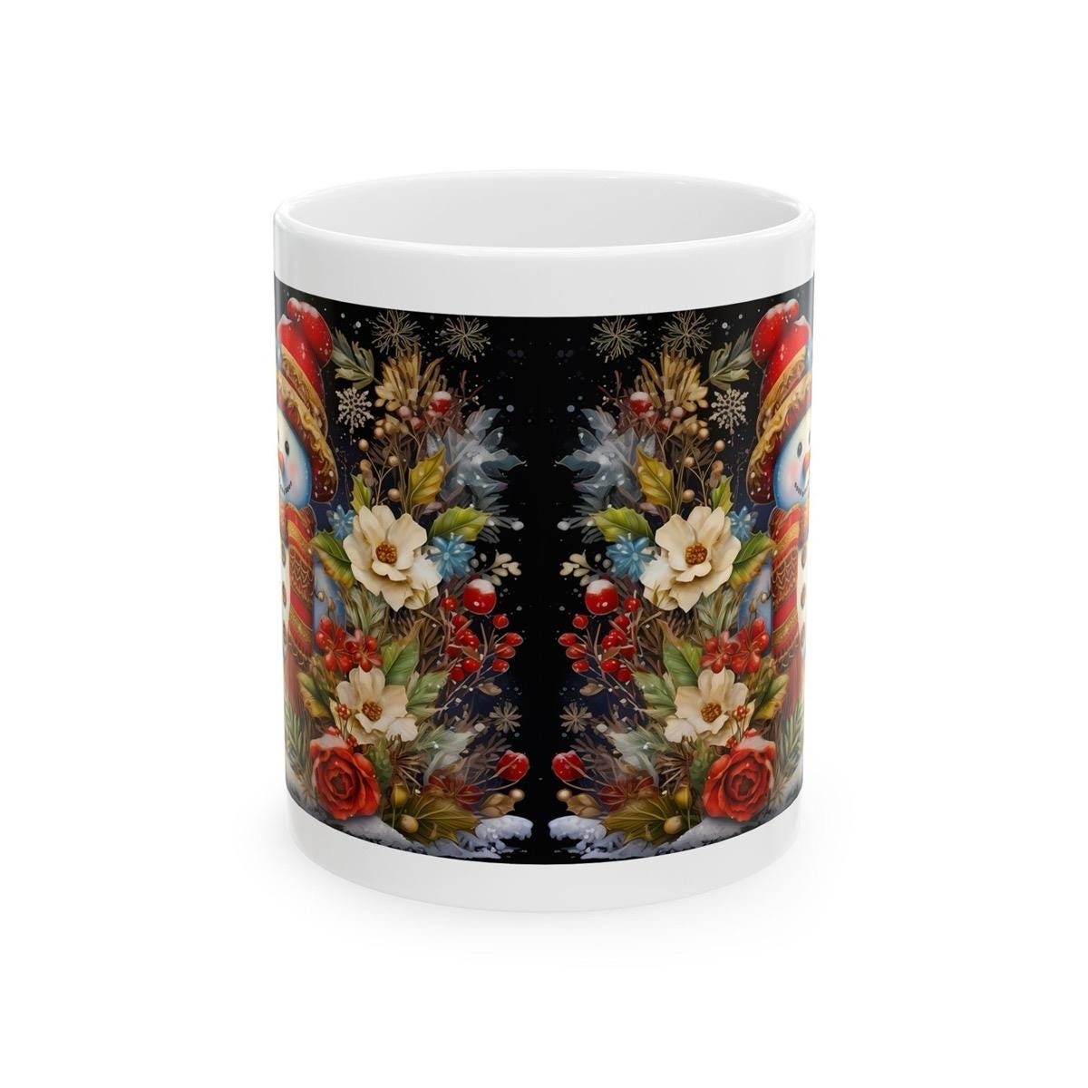 Funny snowman 3d floral christmas mug - secret santa stocking filler gift - gifts drinkware washable reusable tumbler reuse cup coffee ceram