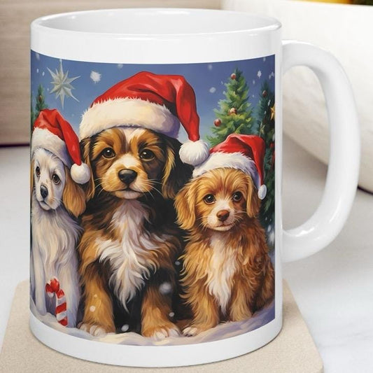 Cute puppy dog christmas mug - secret santa gift and stocking filler drinkware tumbler coffee cup washable reuse ceramic reusable pet custom