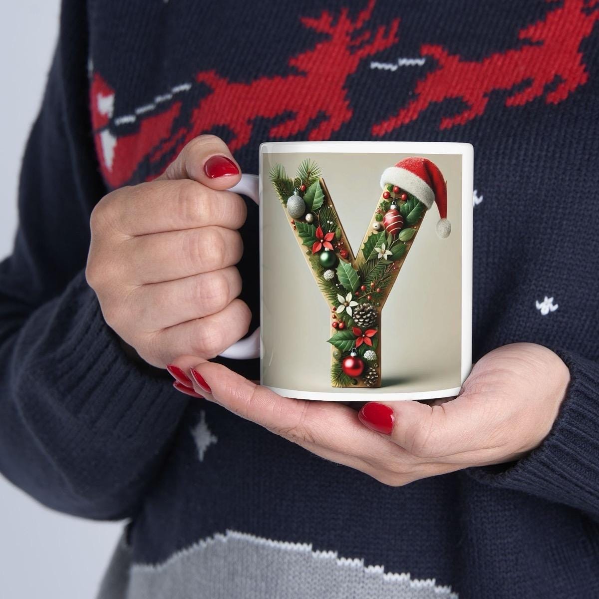 Personalised 'y' edition christmas mug - unique gift for xmas - stocking filler - drinkware washable reusable reuse ceramic cup tumbler coff
