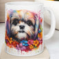 Shih tzu floral art mug - perfect xmas christmas gift for dog lovers - puppy drinkware washable tumbler coffee cup reusable reuse ceramic te