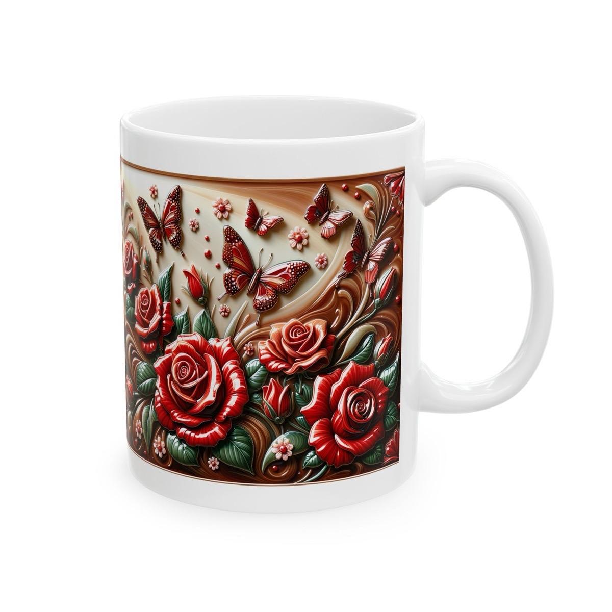 Roses and butterflies 3d mug - perfect for your morning drinks - drinkware, tumblers cup bottles reusable washable ceramic coffee