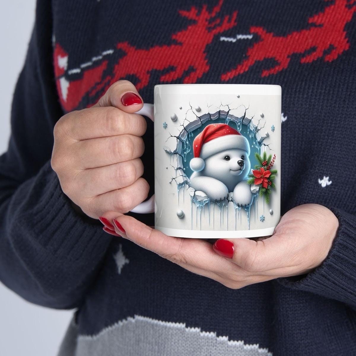 Christmas polar bear 3d mug - perfect for your morning drinks - tumblers, drinkware cup reusable ceramic reuse washable coffee xmas mugs tea
