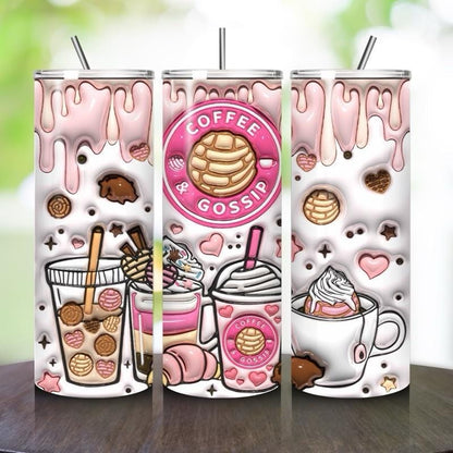 Girly coffee gossip tumbler 20oz - pink drip 3d style perfect for on-the-go hydration - vacuum flask - cup drinkware mug bottles water bottl