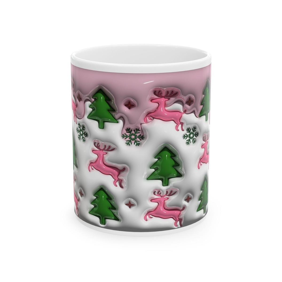 3d style christmas mug with reindeer and tree design for festive drinks - cup, drinkware tumblers ceramic reusable washable reuse coffee xma