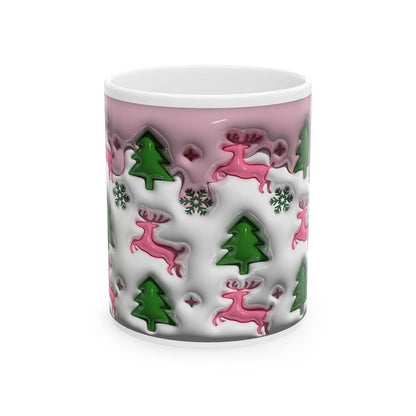 3d style christmas mug with reindeer and tree design for festive drinks - cup, drinkware tumblers ceramic reusable washable reuse coffee xma