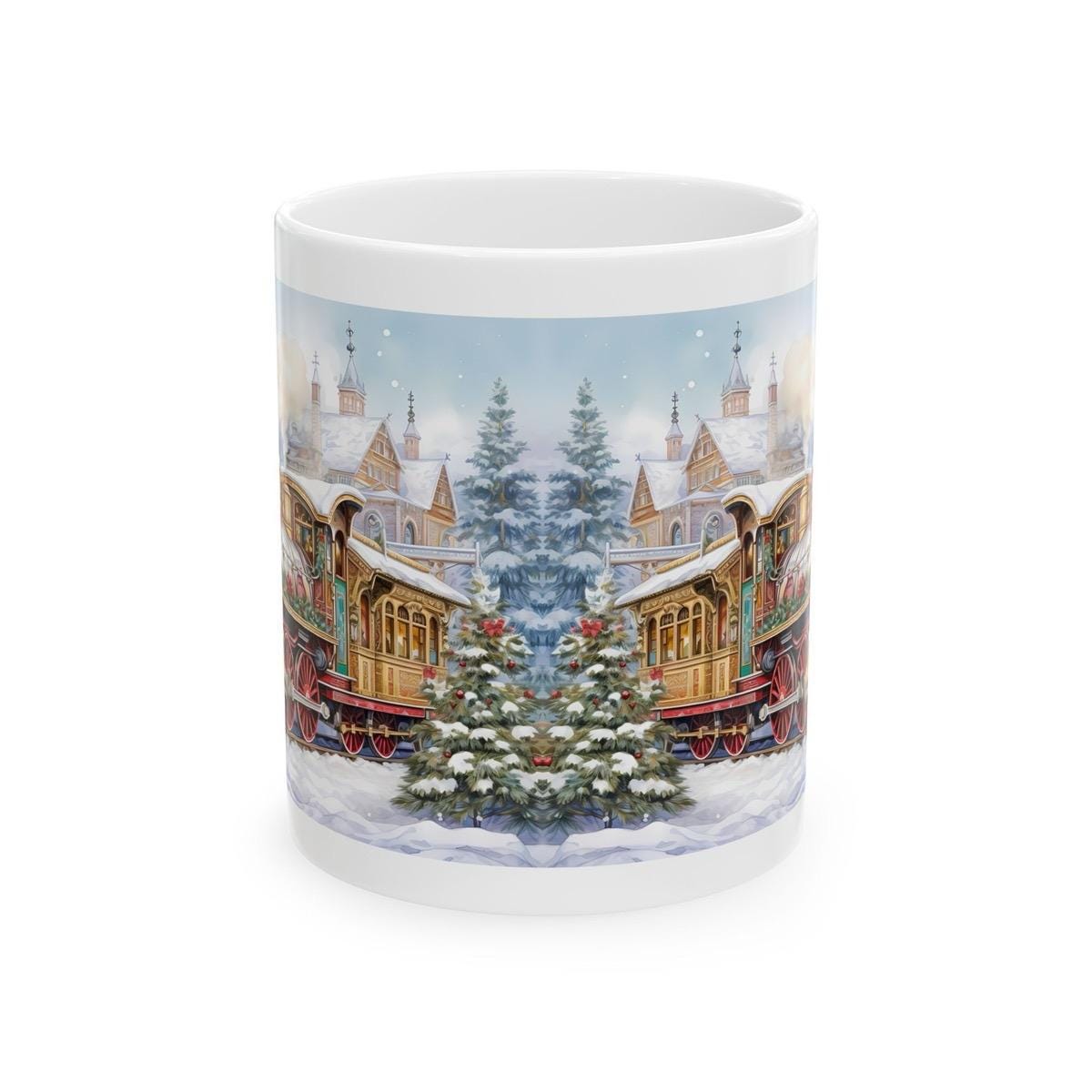 Christmas steam train mug - secret santa stocking filler gift drinkware tumbler washable reusable cup reuse ceramic coffee xmas mugs tea fes