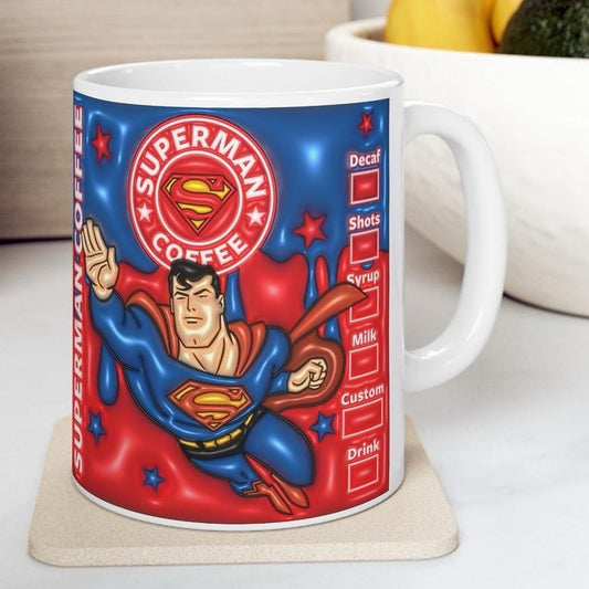 Superman style mug gifts for drinks - perfect for any occasion - cup, drinkware tumblers reusable washable reuse ceramic coffee cute gifts m