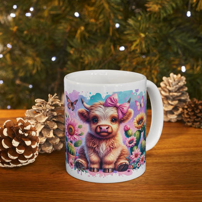 Cute highland cow 3d mug with pink bow and butterfly - perfect for your morning drinks - drinkware, tumblers cup washable reusable coffee ce