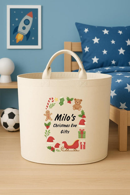 Personalised Christmas Eve box storage Felt Trug basket, perfect gifts boys kids gift storage basket trugs toy storage Xmas eve gift