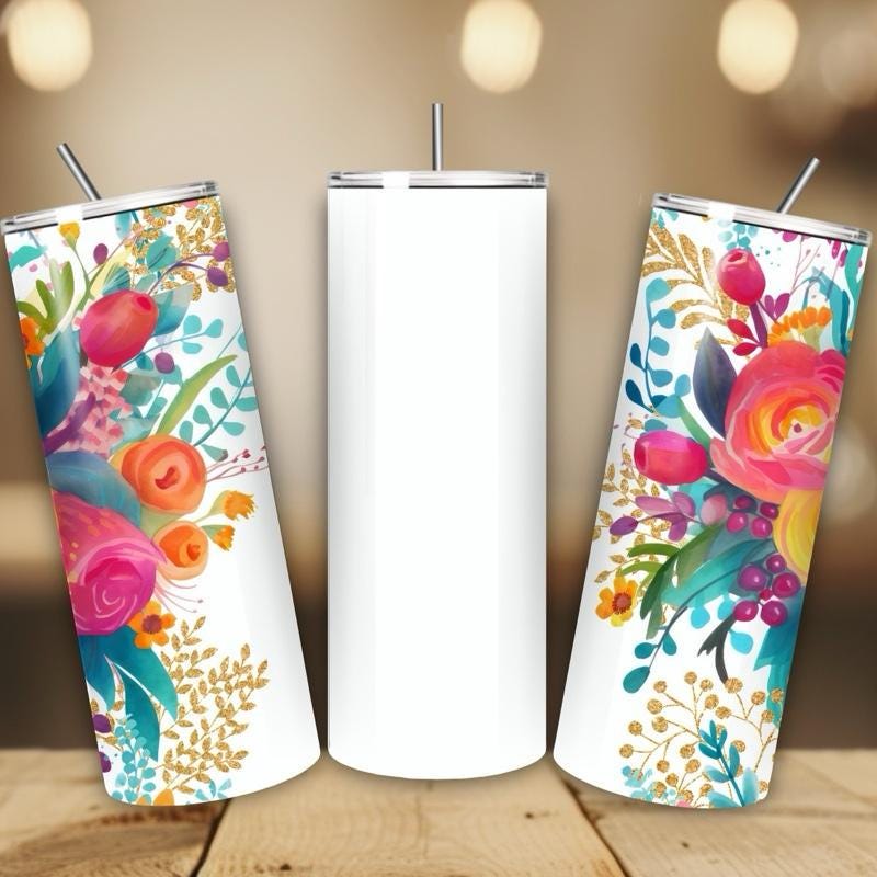 Personalised tumbler floral style 20oz - perfect for on-the-go hydration - vacuum flask - cup drinkware mug bottles water bottles bottled po