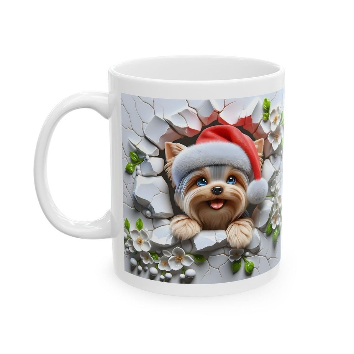 Yorkie yorkshire terrier xmas christmas mug - perfect for hot drinks - drinkware cup ceramic tumbler reusable washable reuse coffee funny cu