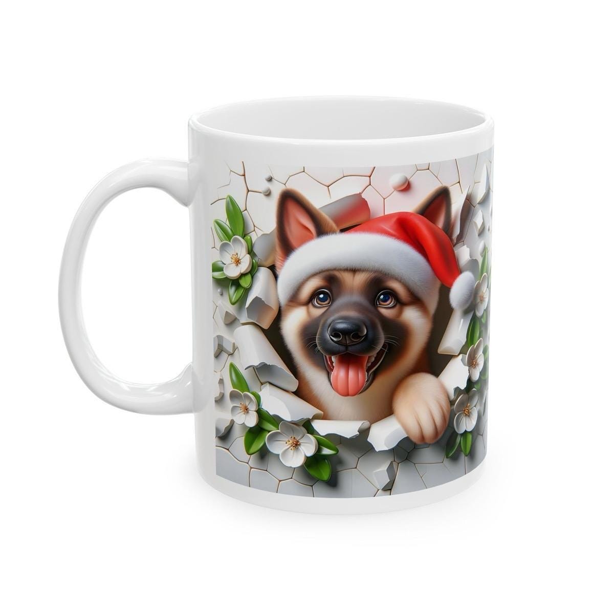 German shepherd christmas mug - cute gift for dog lovers - tumblers, drinkware cup coffee ceramic washable bottles reuse reusable novelty mu