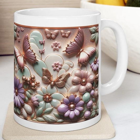 Metallic butterfly 3d mug - perfect for coffee and tea - drinkware, tumblers cup ceramic bottles washable reusable reuse xmas mugs festive c