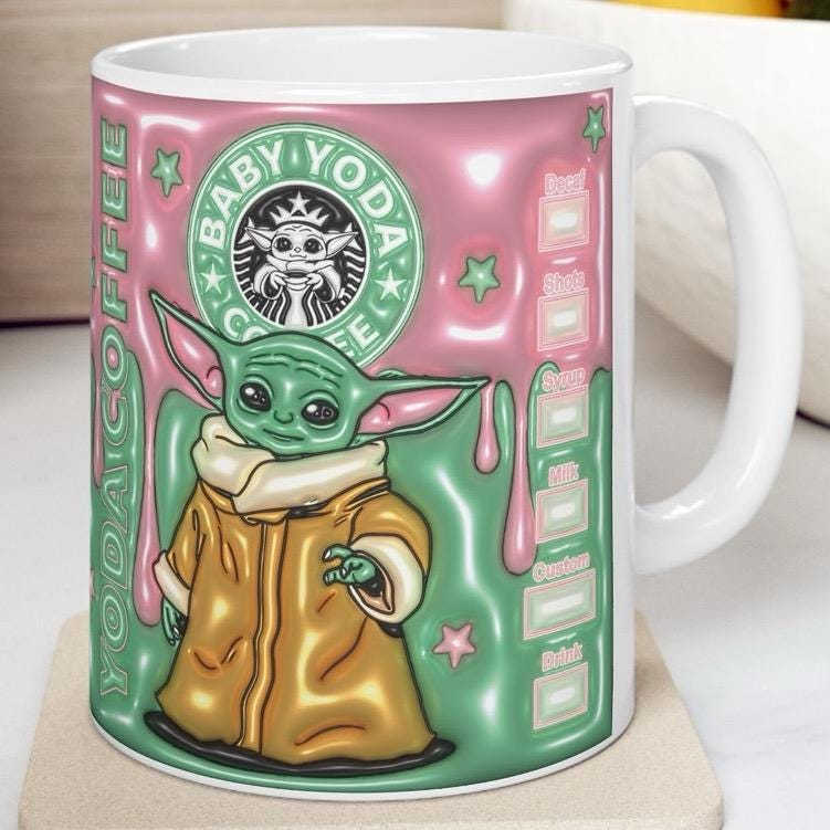 Baby yod style mug - perfect xmas gift for kids - fun drinking glass - drinkware reusable washable reuse tumbler ceramic cup coffee cute gir