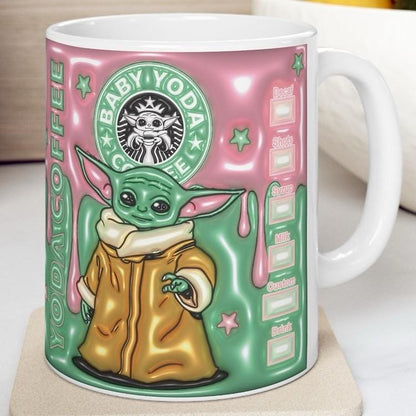 Baby yod style mug - perfect xmas gift for kids - fun drinking glass - drinkware reusable washable reuse tumbler ceramic cup coffee cute gir