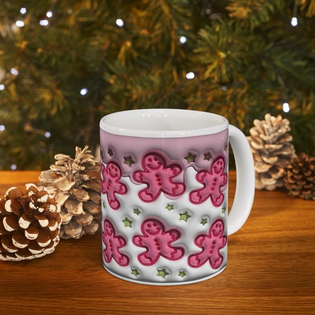 Pink gingerbread 3d mug - perfect for your morning drinks - tumblers, drinkware reusable washable cup ceramic reuse coffee obsession xmas mu