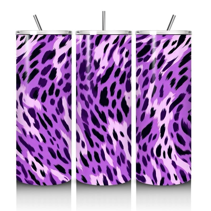 Purple leopard print tumbler 20oz - perfect for on-the-go hydration - vacuum flask - cup drinkware mug bottles water bottles bottled portabl