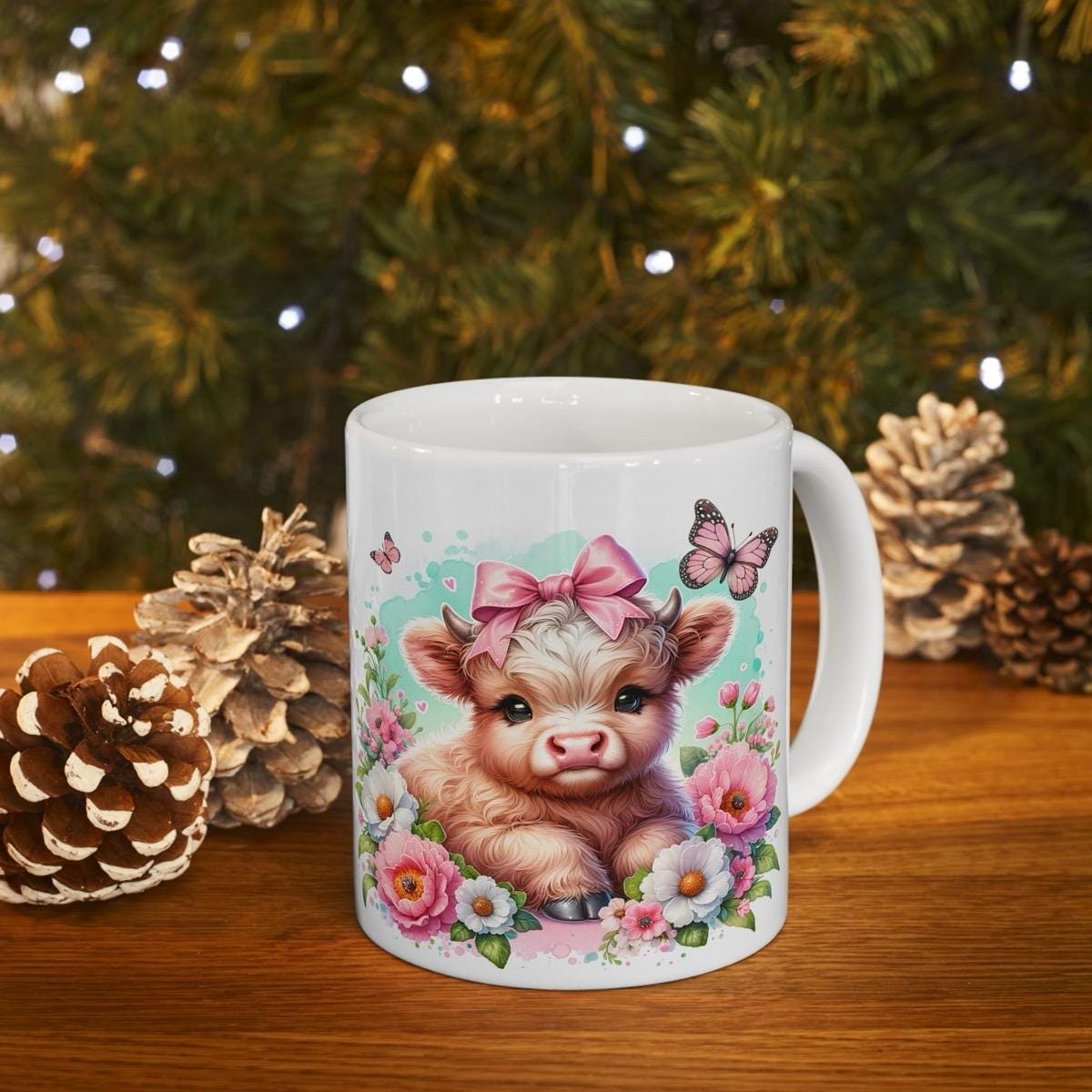 Cute highland cow and butterfly 3d mug - perfect for your morning drinks - drinkware washable tumbler cup coffee reusable reuse ceramic xmas