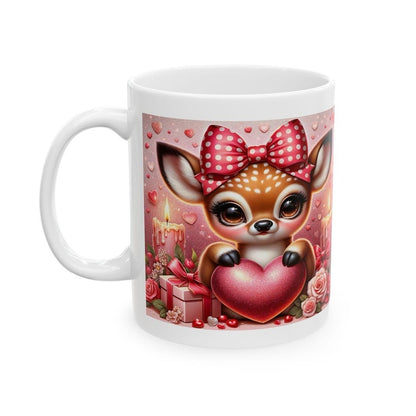 Cute deer valentines mug - heart design for drinks - tumblers, drinkware cup washable reusable ceramic reuse coffee girly valentine  romanti