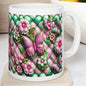 Green pink quilted butterfly flower 3d mug - perfect for drinks - tumblers, drinkware coffee reusable washable cup reuse ceramic xmas mugs t