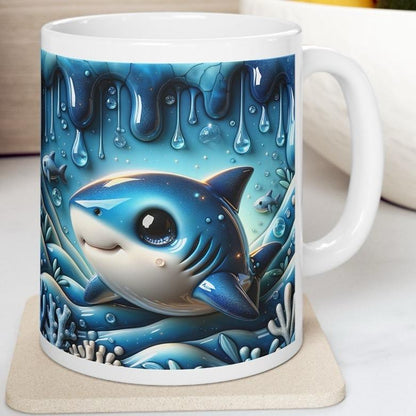 3d mug with shark water drip design - perfect tumbler for drinks - tumblers, drinkware cup glass bottles washable reusable ceramic reuse cof