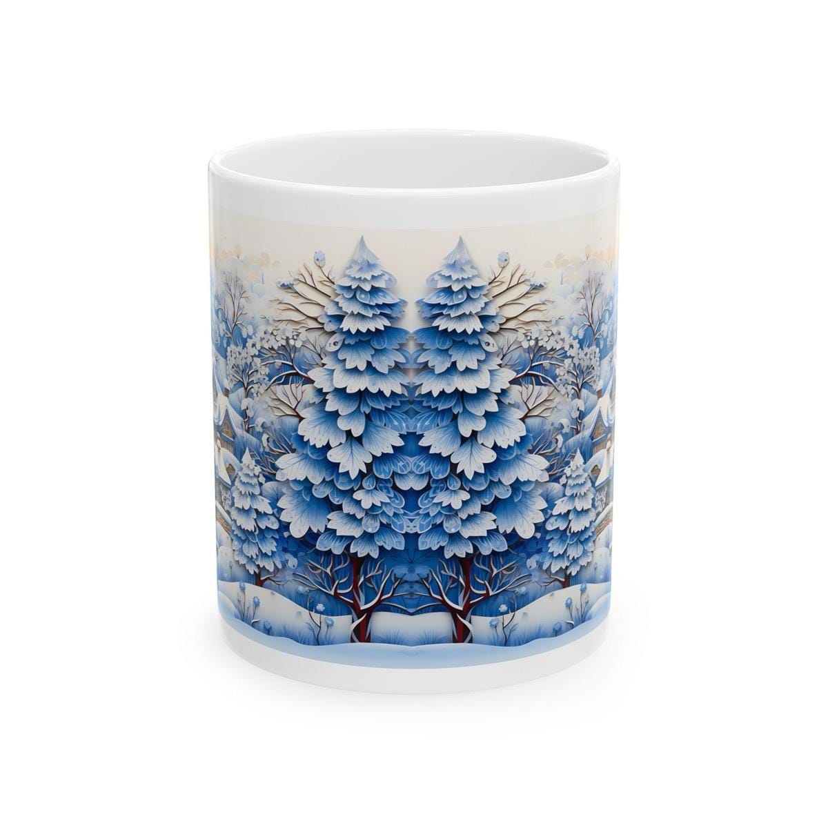 Snowy village house christmas mug - perfect secret santa stocking filler gift drinkware reusable washable tumbler reuse ceramic cup coffee x