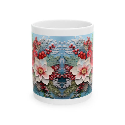 Winter christmas pink flowers 3d mug - secret santa - stocking filler - perfect gift for office supplies drinkware tumbler washable reuse re