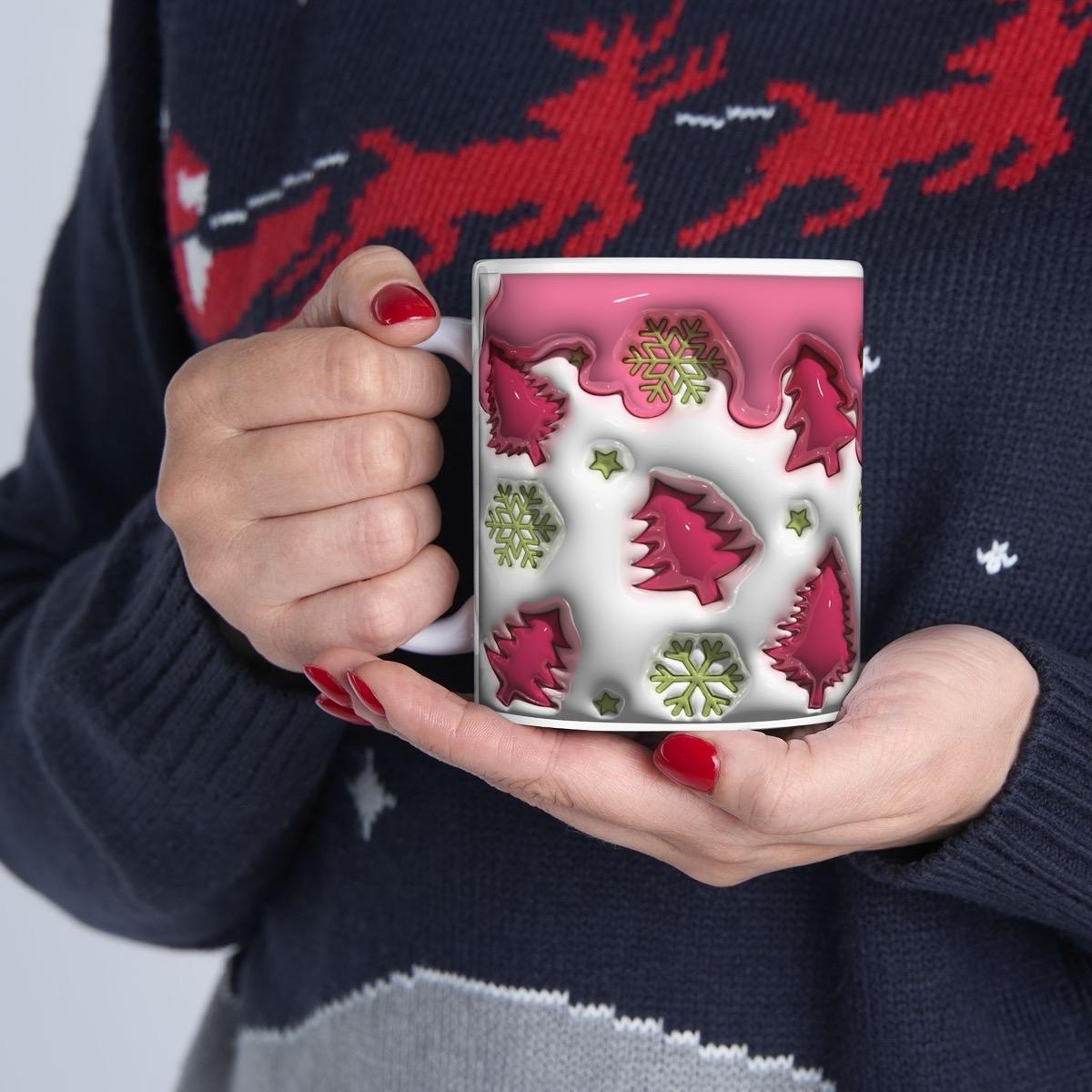 Christmas tree 3d style mug - perfect for hot drinks - drinkware, cup tumblers reusable ceramic washable reuse coffee xmas mugs fun tea mean