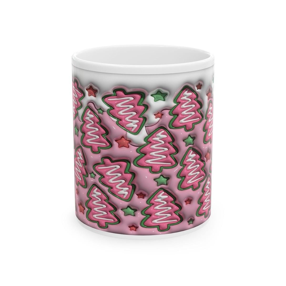 3d mug of pink christmas tree for hot and cold drinks - drinkware, cup reusable tumblers ceramic washable bottles reuse coffee fun mugs xmas
