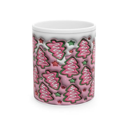 3d mug of pink christmas tree for hot and cold drinks - drinkware, cup reusable tumblers ceramic washable bottles reuse coffee fun mugs xmas