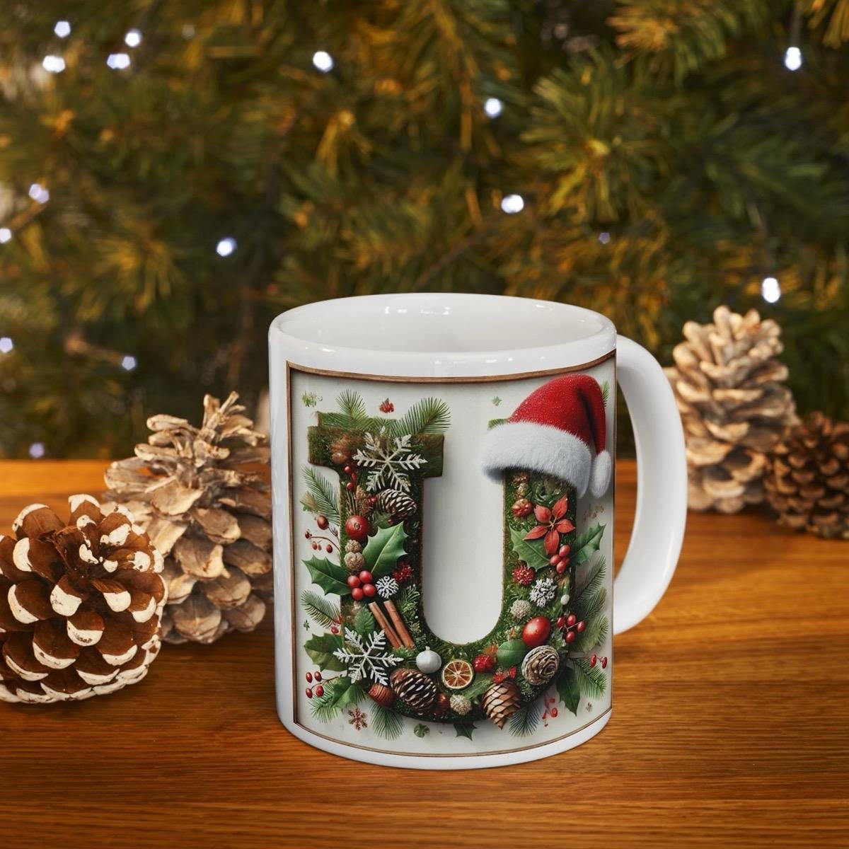 Personalised 'u' edition christmas mug - unique gift for xmas - stocking filler - drinkware washable reusable reuse ceramic cup tumbler coff