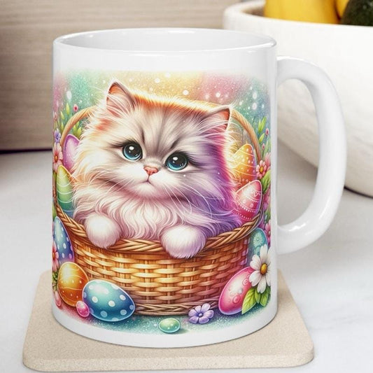 Easter kitten cat mug - cute gift - perfect for hot drinks - drinkware, tumblers cup bottles reusable washable portable reuse ceramic coffee