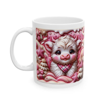 3d pink highland cow christmas mug – adorable festive design with candy accents, perfect for holiday gifting! drinkware reusable washable