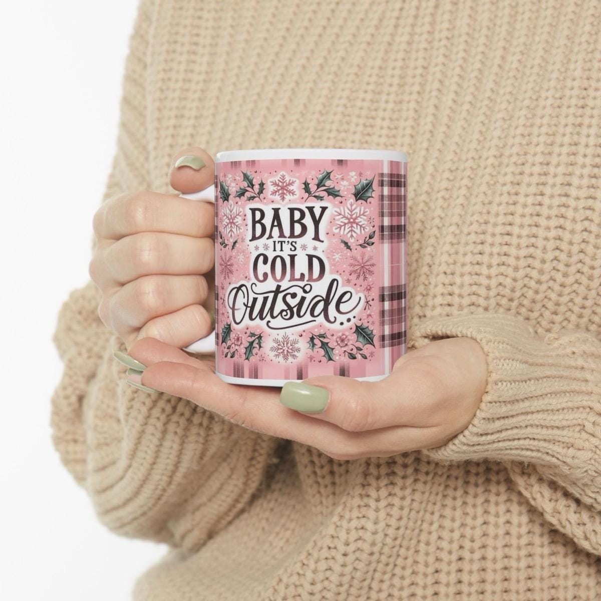 Baby it’s cold outside pink cute mug - perfect xmas christmas stocking filler secret santa gift drinkware tumbler cup washable reusable co