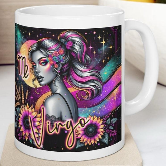 Virgo star sign astrology mug - perfect gift for coffee and tea lovers - drinkware tumbler washable reusable cup reuse ceramic cute girly gi