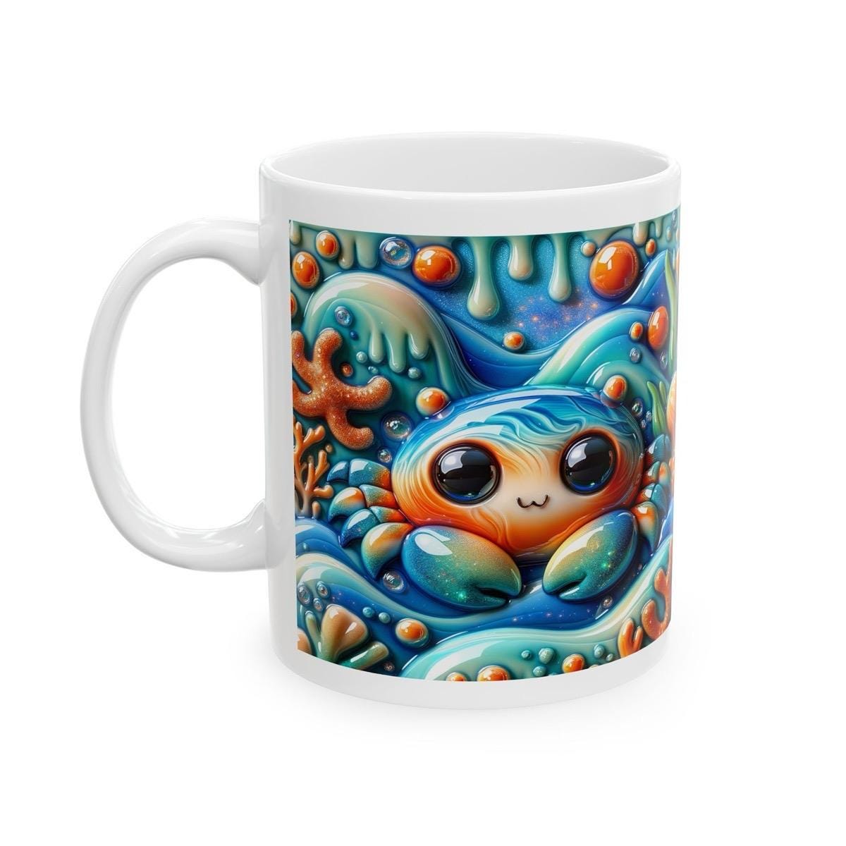 Cute baby crab in ocean 3d mug - perfect for kids drinkware tumbler cup washable reusable ceramic coffee reuse xmas mugs tea festive beach b