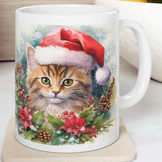 Cute kitten cat mug - perfect christmas secret santa stocking filler gift for coffee lovers - gifts drinkware tumbler cup washable reuse reu