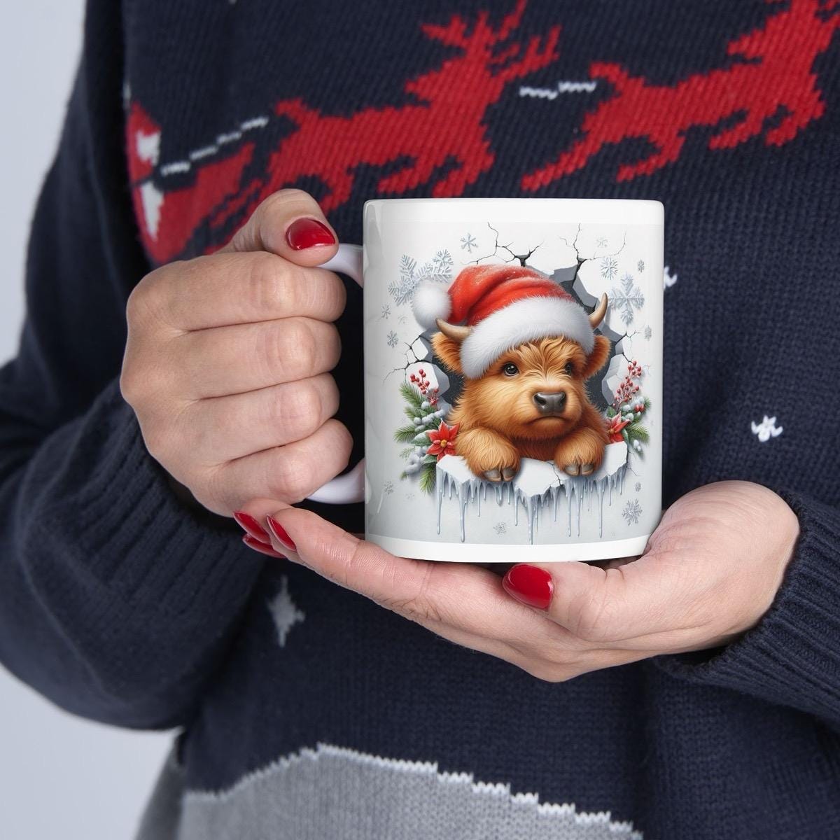 Christmas highland cow 3d mug - perfect for hot drinks - drinkware, cup tumbler reusable washable reuse ceramic coffee xmas mugs tea festive