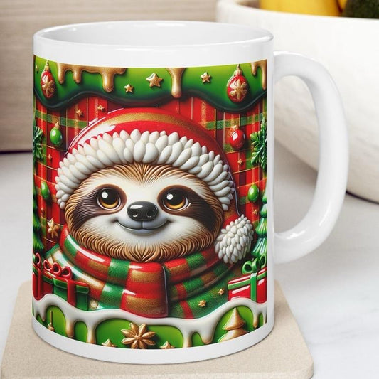 3d christmas sloth mug – festive red and green design with adorable holiday details, perfect for gift-giving! drinkware washable reusable