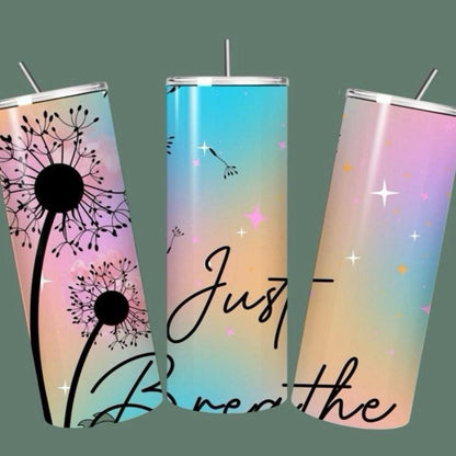 Just breathe self love mental health flower tumbler 20oz - cute design for drinking enthusiasts - portable flask for on-the-go beverages dri