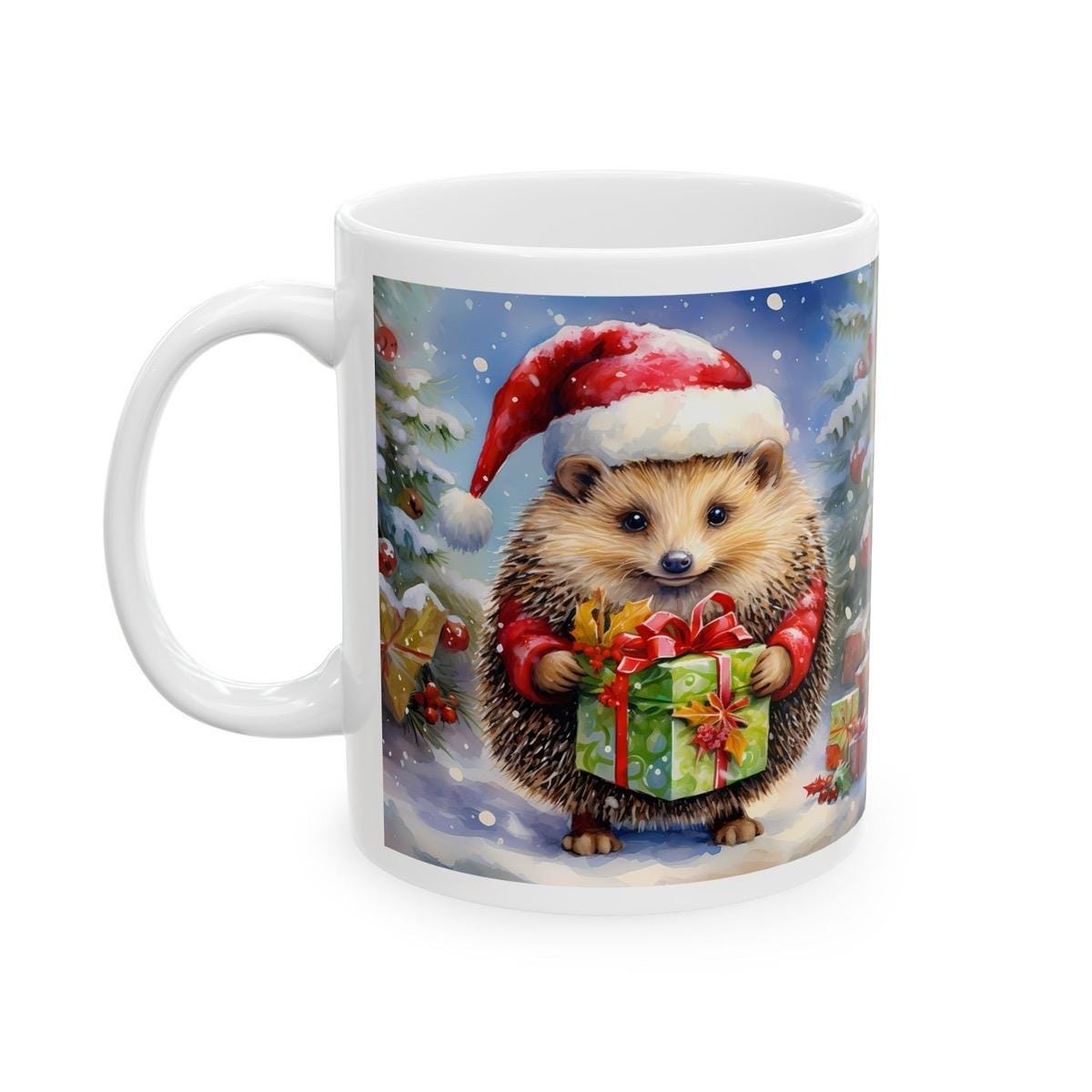 Cute christmas hedgehog mug - perfect secret santa or stocking filler gift drinkware tumbler washable reusable reuse coffee cup ceramic xmas