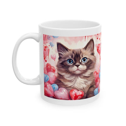 Cute kitten love heart mug - perfect xmas gift or stocking filler for valentines secret santa drinkware washable tumbler cup reuse coffee re