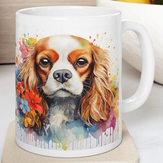 Cavalier king charles spaniel art floral mug - perfect gift for dog lovers, xmas, christmas, and birthday drinkware washable reusable coffee