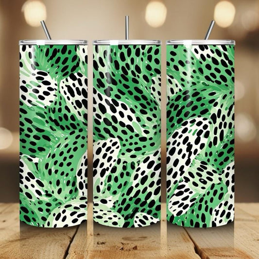 Green leopard print tumbler 20oz - perfect for on-the-go hydration - vacuum flask - cup drinkware mug bottles water bottles bottled portable